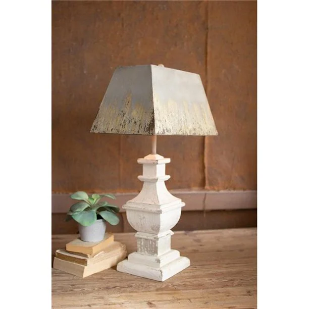 Kalalou CCG1614 Table Lamp with Painted Wooden Base & Rectangle Metal Shade