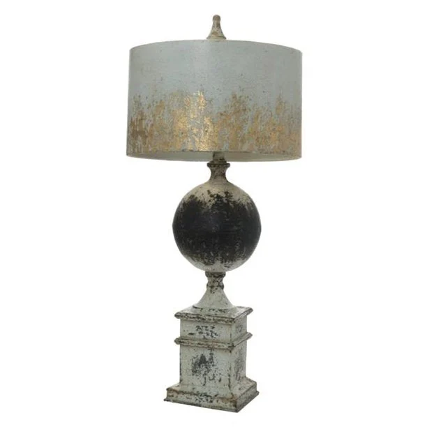 Benzara Vintage Metal Frame Table Lamp with Drum Shade, Antique White