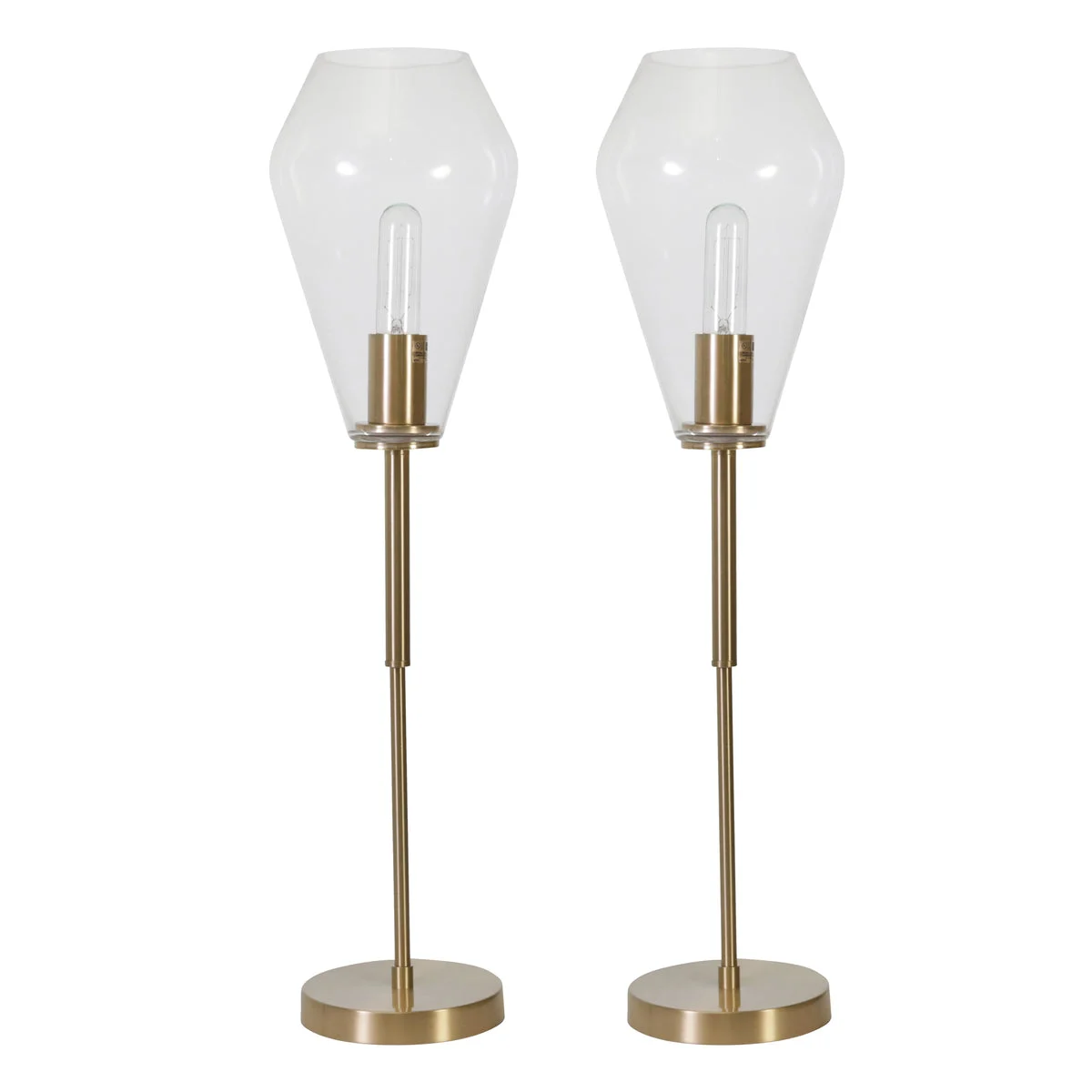 Sagebrook Home Set of 2 Metal 28`` Glass Shade Table Lamps, Gold