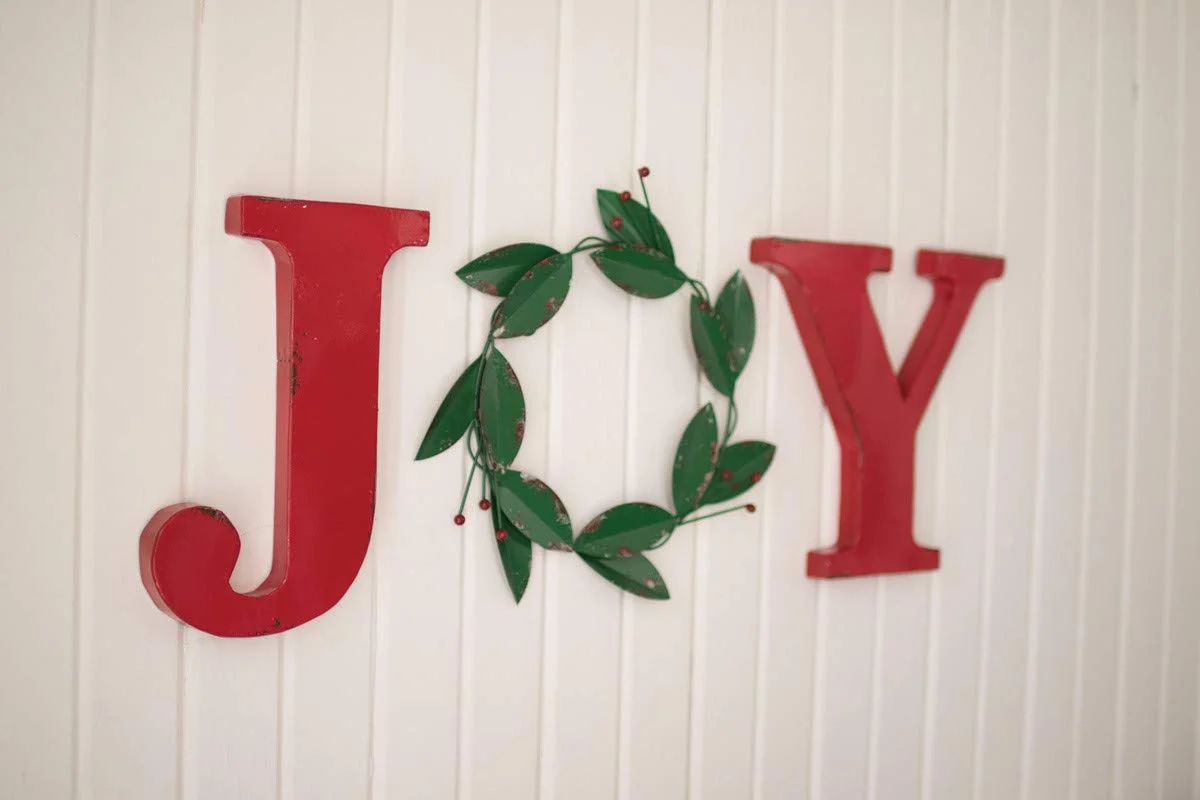 Kalalou CHYK1107 Painted Metal Christmas Joy Wall Hanging