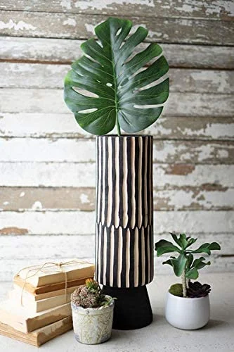 Kalalou CFAN1034 Cylindrical Wooden Vase with Carving