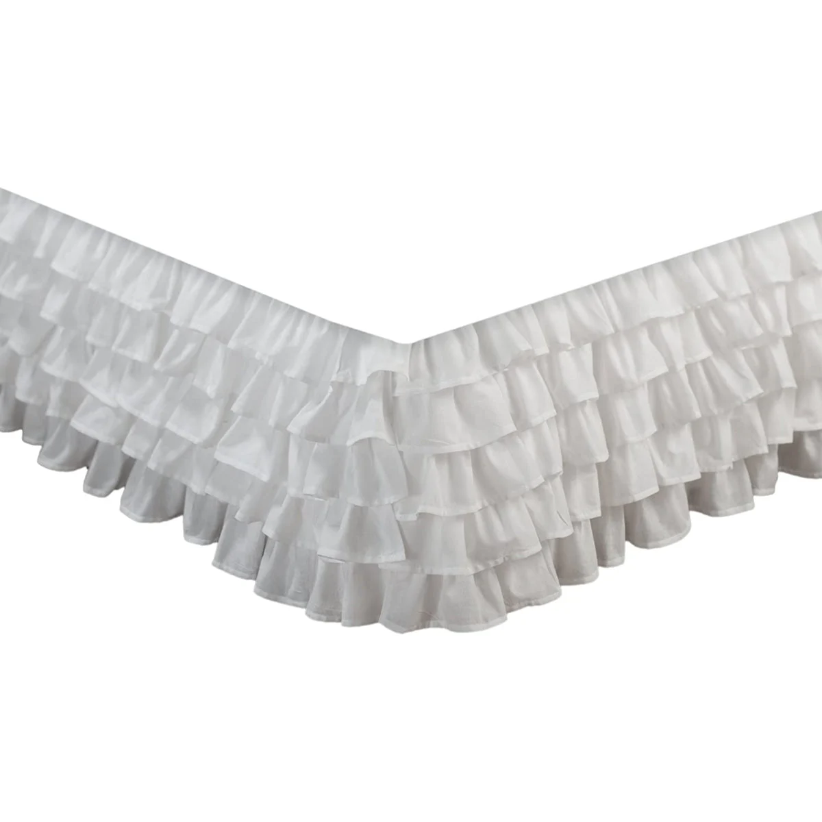Benzara Benue Fabric Multi Layered Ruffle Full Bed Skirt with Split Corners, White