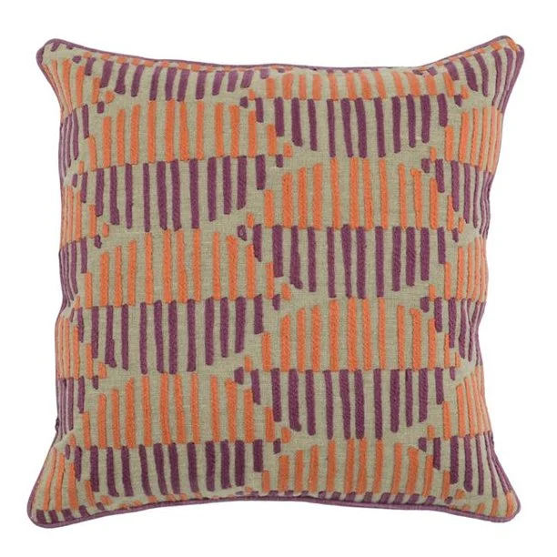 Benzara BM228597 Fabric Throw Pillow with Woven Elliptical Pattern, Purple and Orange