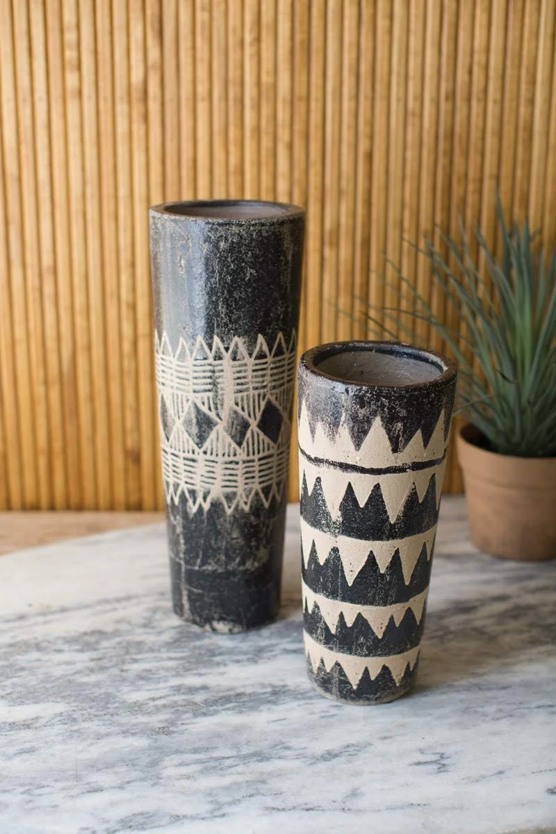 Kalalou CDL3062 Cylindrical Ceramic Vases Black and White