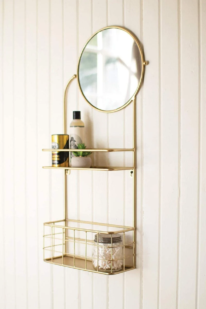 Kalalou CHW1248 Round Mirror with Shelves