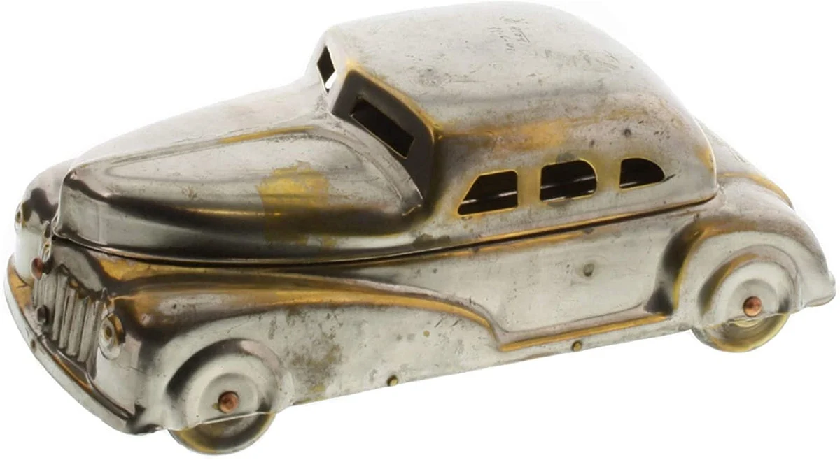Benzara Car Shaped Metal Frame Storage Box, Brass and Silver