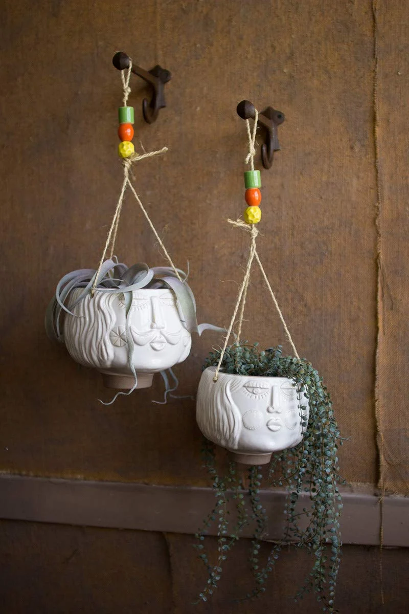 Kalalou CDV1910 Ceramic Hanging Face Vases White