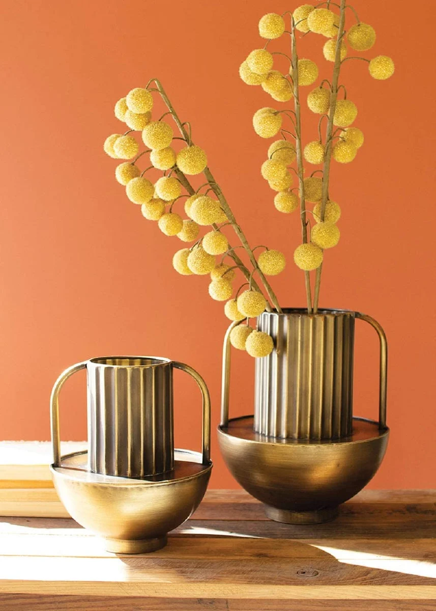 Metal Vases with Handles – Set of 2 Antique Brass 12" and 10" Tall by Kalalou