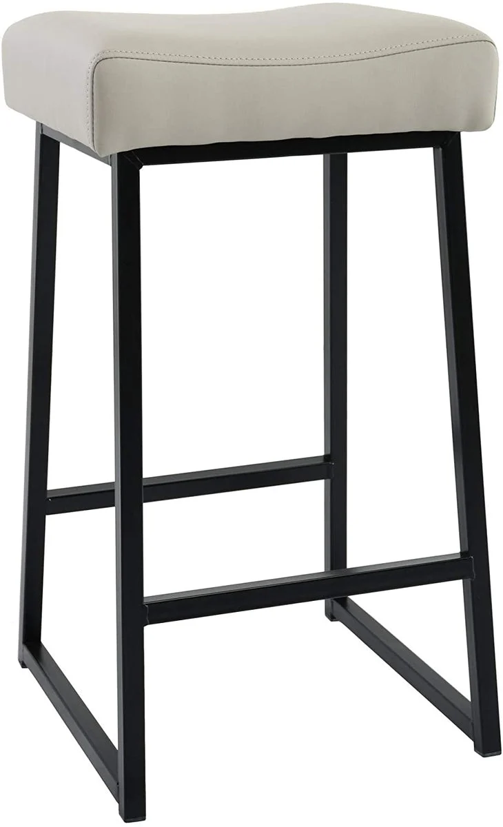 Benzara 26 Inch Metal Base Leatherette Backless Counter Stool, Set of 2, Light Gray
