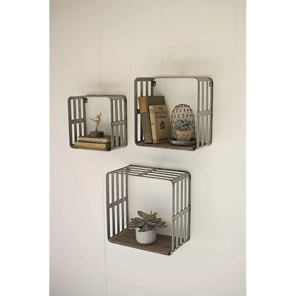 Kalalou CHW1033 Set of Three Slat Metal and Wood Display Crates