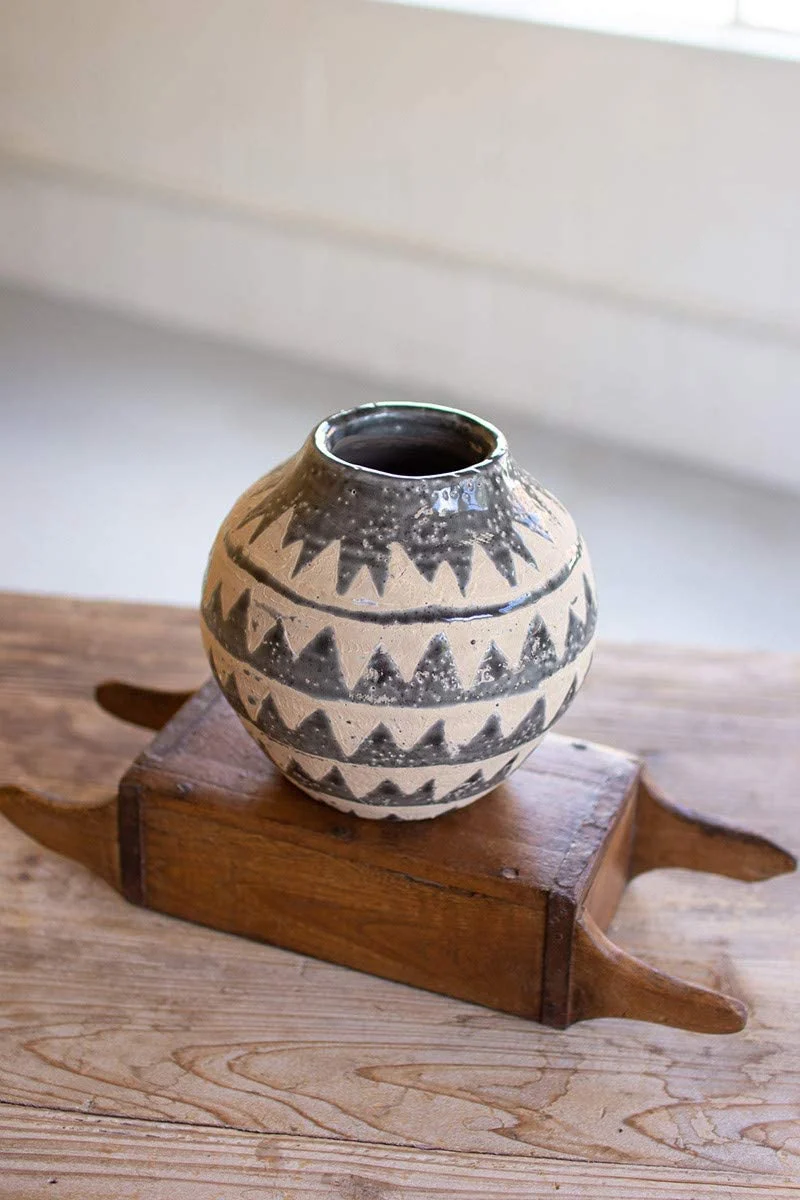 Kalalou CDL3103 Ceramic Triangle Pattern Vases, Grey