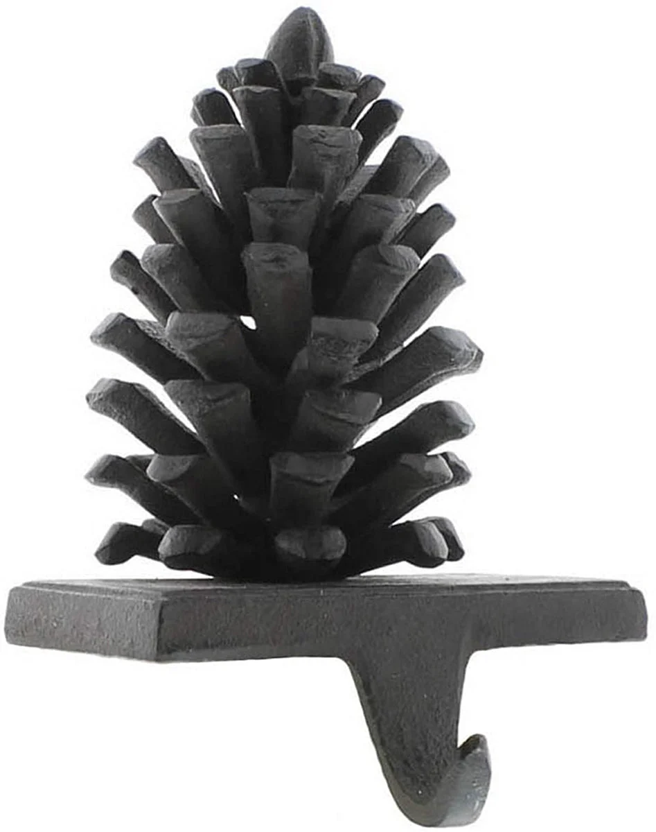 Benzara Metal Holder with Pinecone Accent and 1 Hook, Antique Black