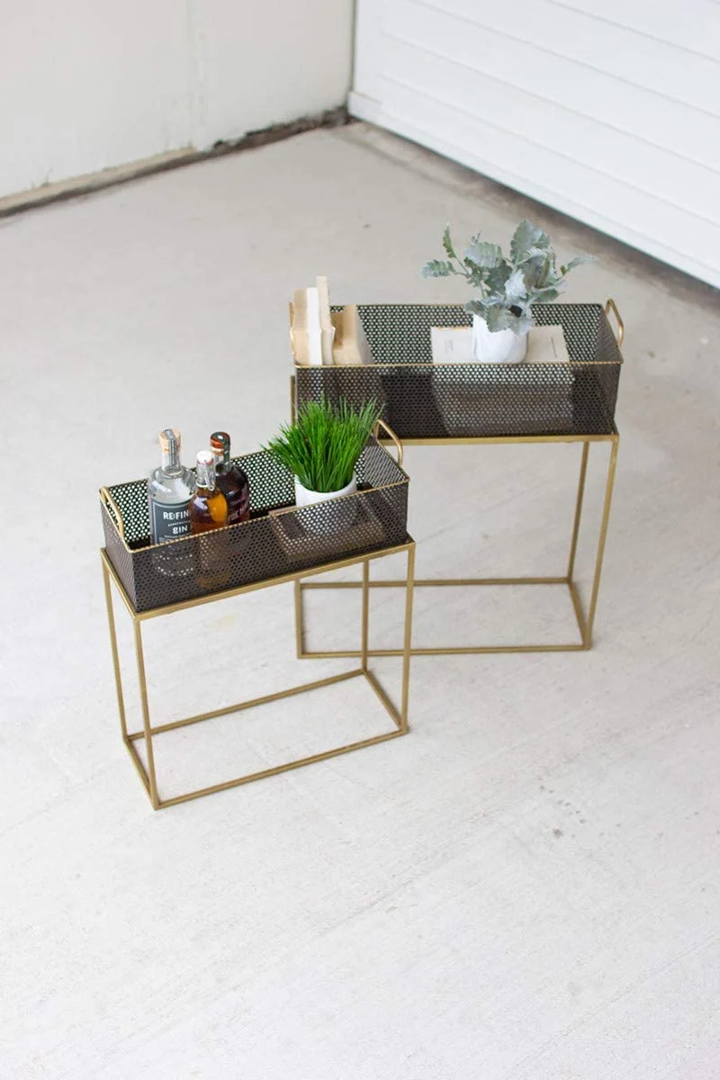 Kalalou CHW1172 Set of Two Black and Gold Rectangle Planters