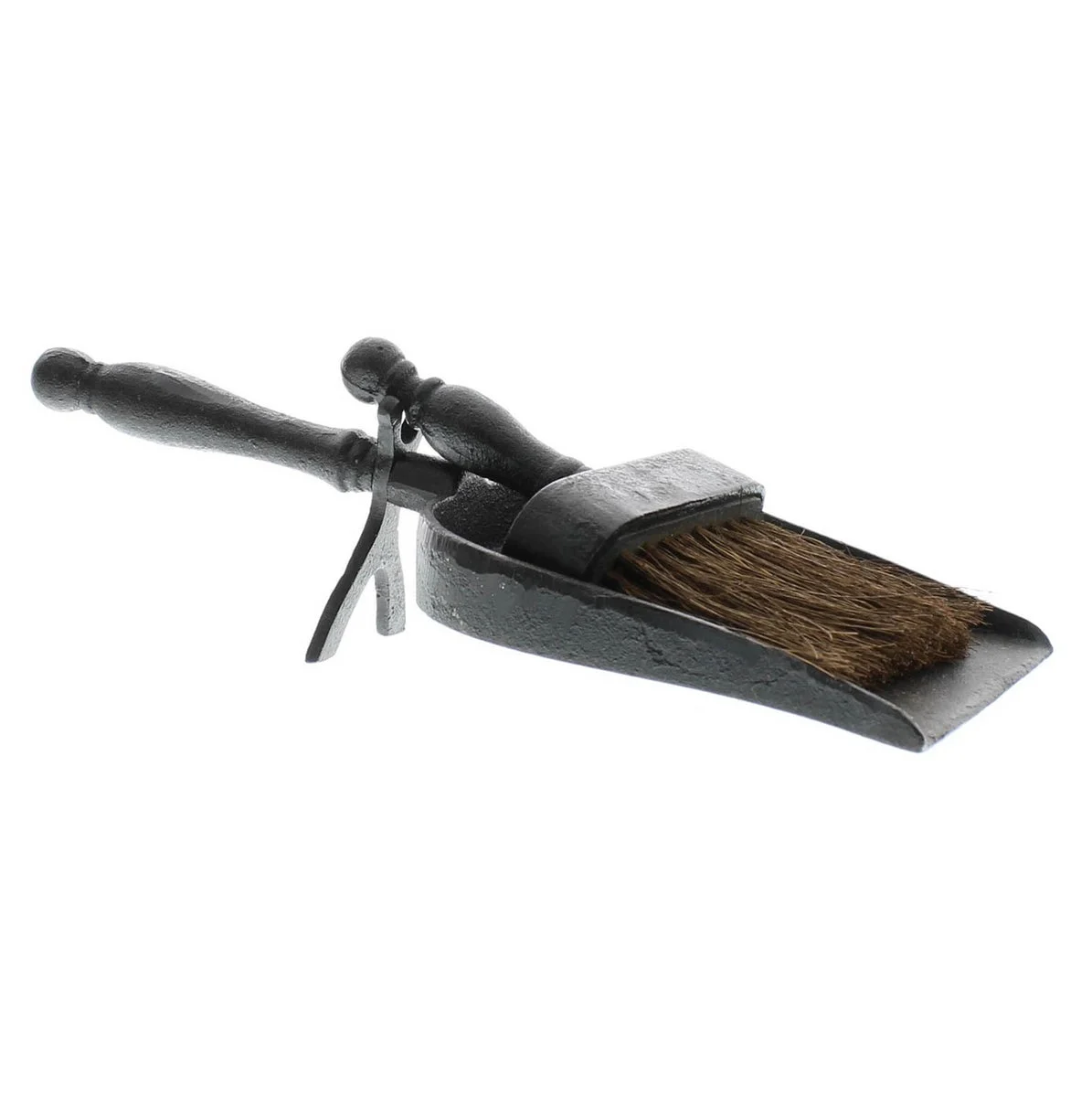 Benzara Cast Iron Fireplace Dust Pan with Broom, Antique Black