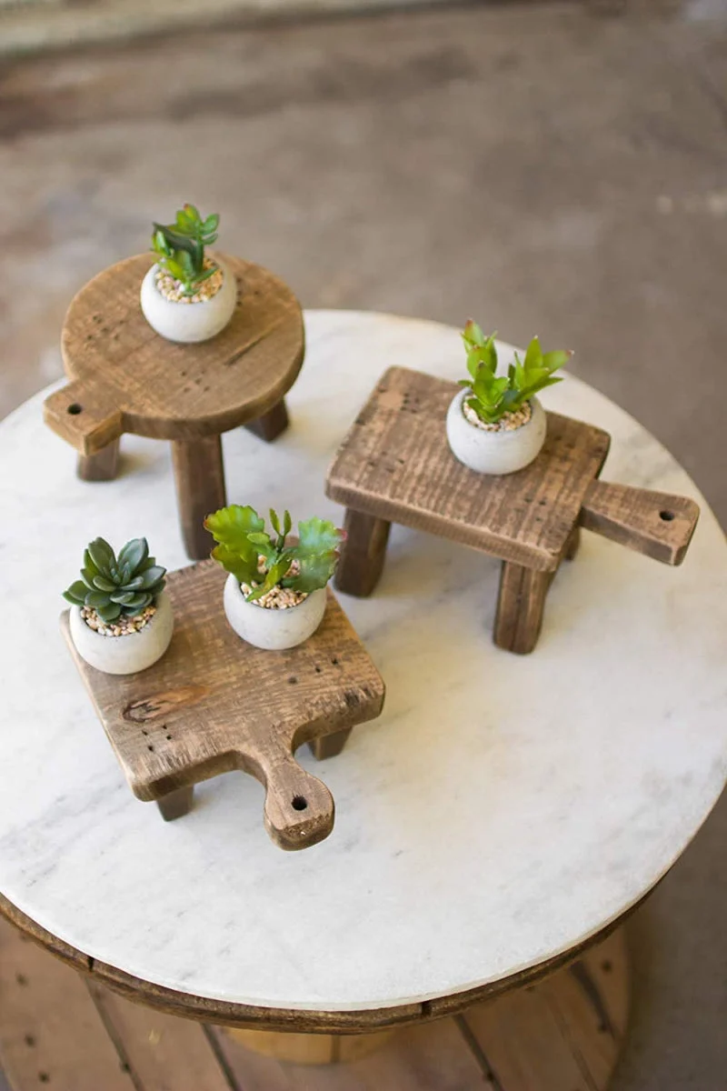 Cutting Board Risers, 5.5"H Recycled Wood Display Stands, Rustic Brown Finish, Set of Three by Kalalou