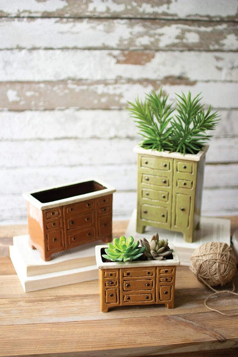 Ceramic Chest Planter Collection – Set of 3 Miniature Planters by Kalalou