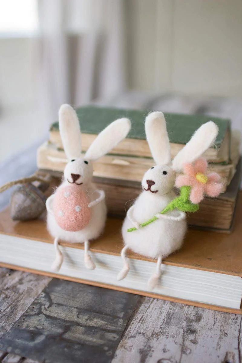 Kalalou CHB2063 Felt Rabbits with Flower and Egg Set of 2