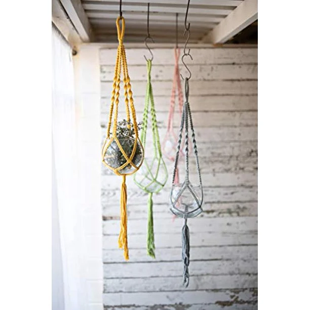 Kalalou CCH1131 Hanging Glass Vases with Cotton Macrame