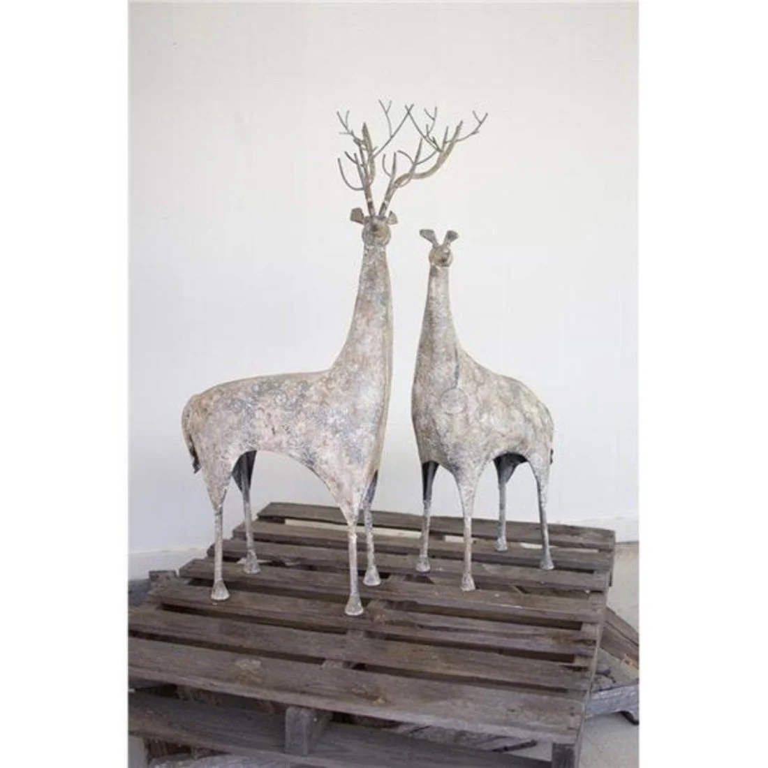Christmas Metal Deer Figurines Distressed Painted – Set of 2, 26.25 Inch Holiday Decor by Kalalou