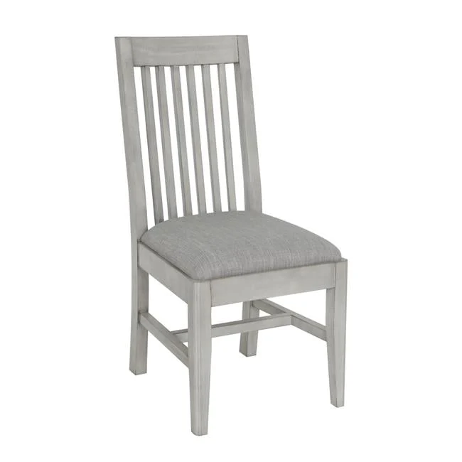 Benzara 18 Inch Slatted Dining Side Chair with Padded Seat, Set of 2, Gray
