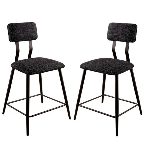 Benzara Fabric Counter Height Chairs with Angled Metal Legs, Set of 2, Black