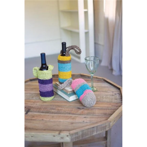 Kalalou CDX1501 Crocheted Fique Wine Bags Set of 3