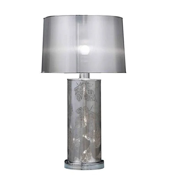 Benzara Floral Accent metal Frame Table Lamp with Drum Shade, Chrome
