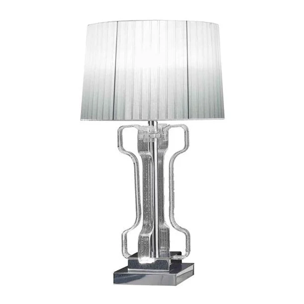 Benzara Geometric Design Acrylic Table Lamp with Fabric Shade, Clear and Chrome