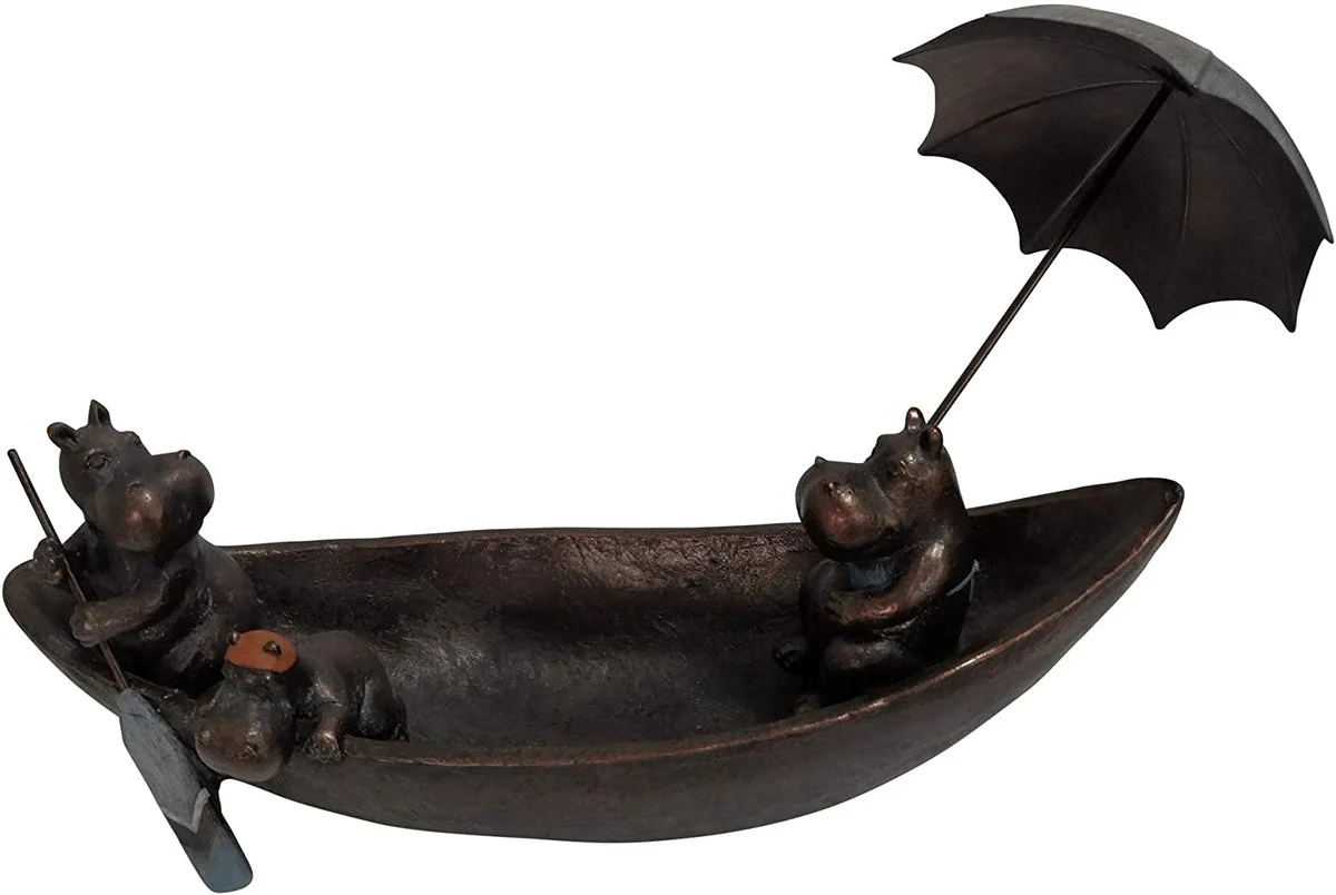 Benzara 10 Inches Polyresin Bird Feeder with Hippo Family Accent, Bronze
