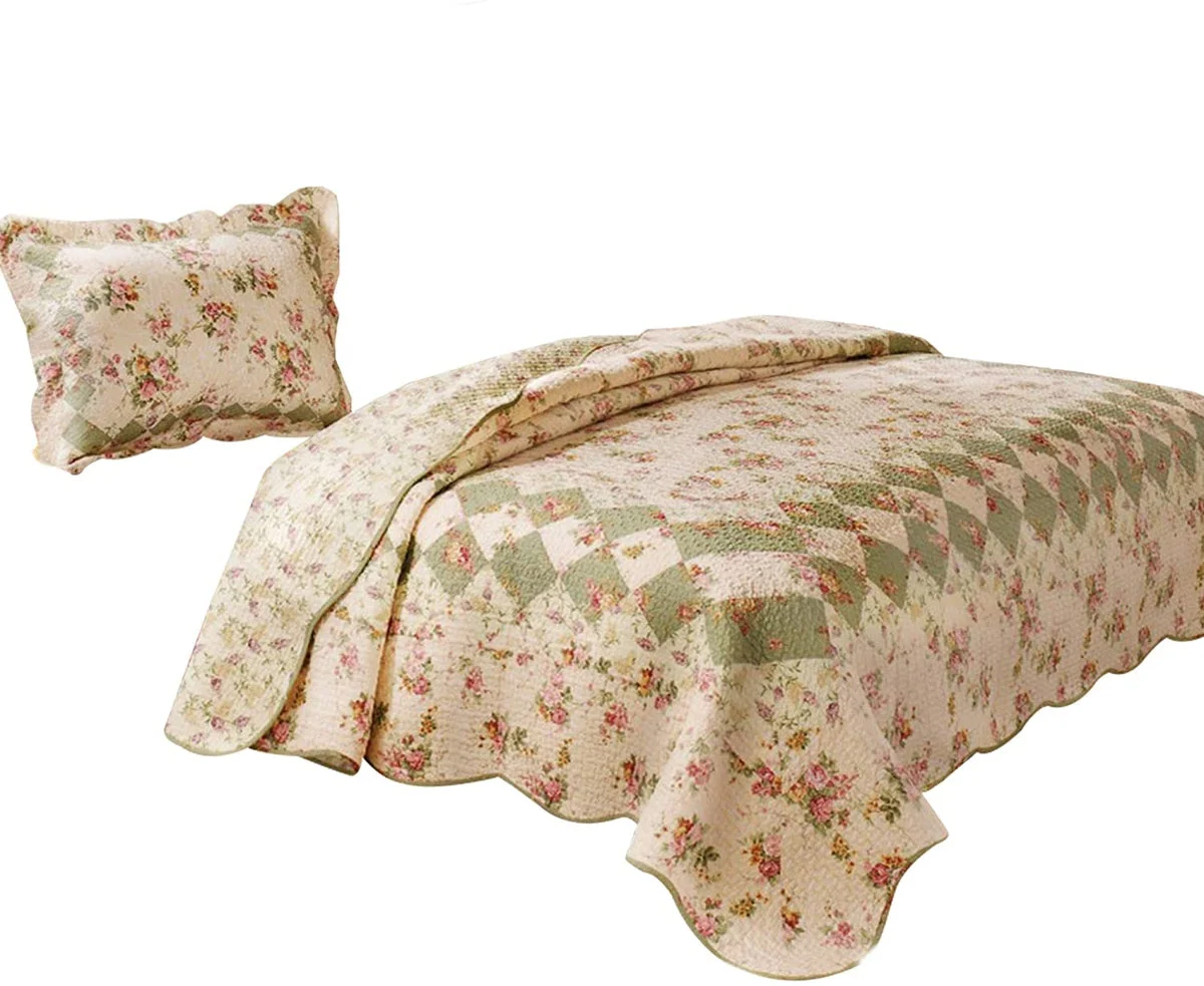 Benzara Denali 2 Piece Fabric Twin Size Quilt Set with Floral Prints, Multicolor