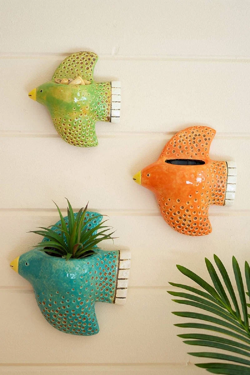 Kalalou CDV2079 Colorful Bird Wall Planters, Set of 3