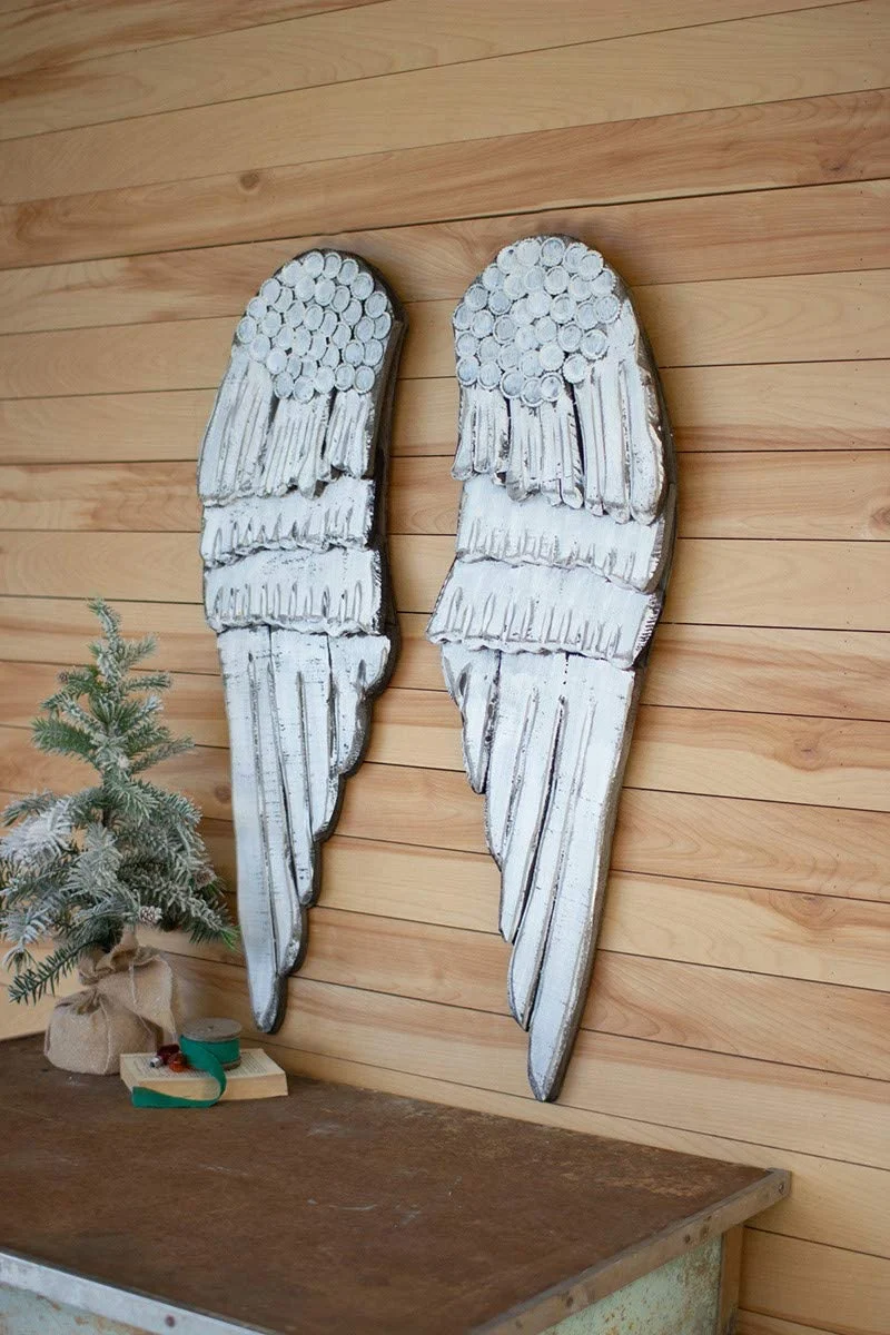 Kalalou CFN100 White Painted Angel Wings Set of 2