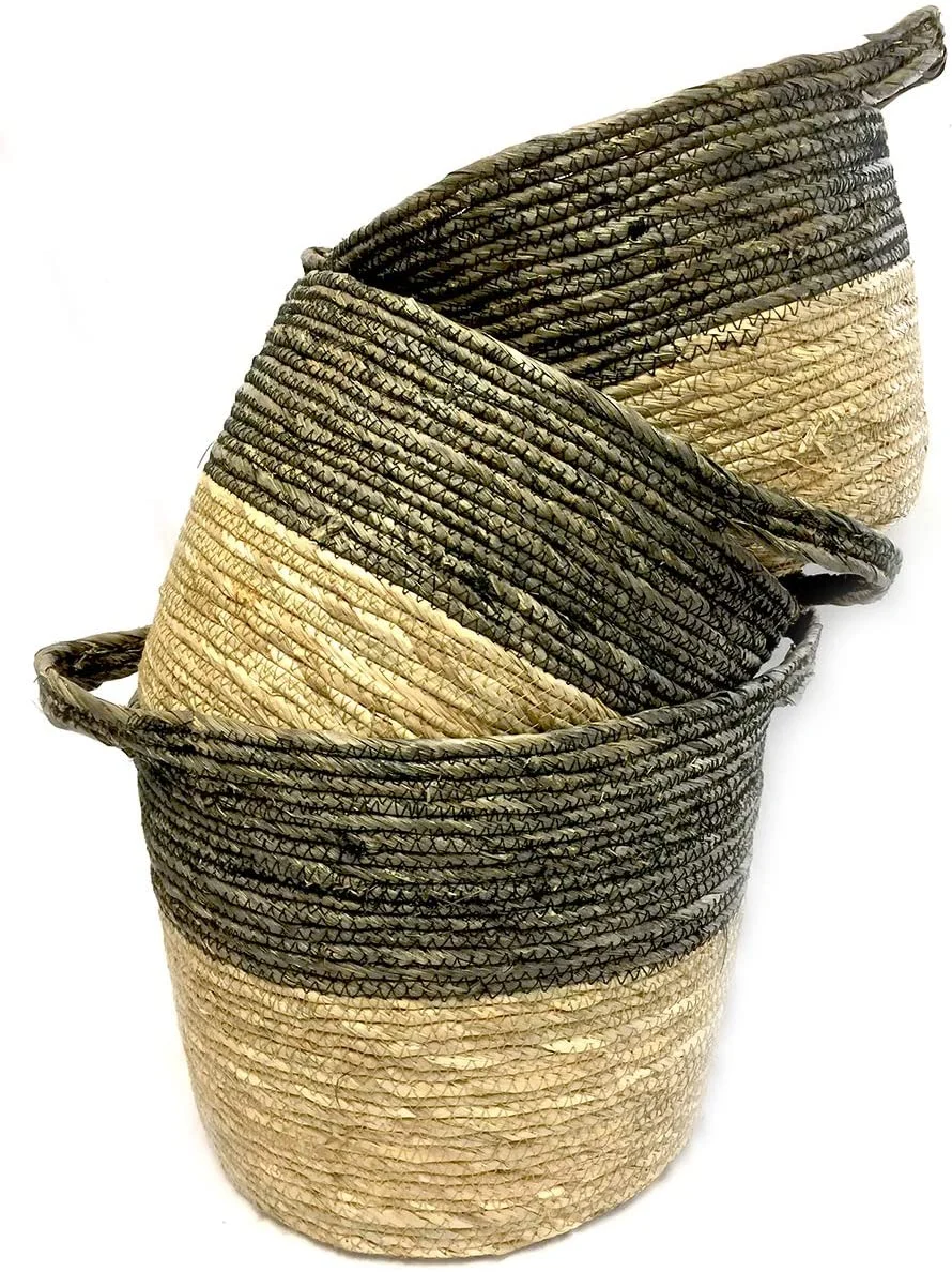 Kalalou CCH1003  Black And Natural Baskets Set of 3