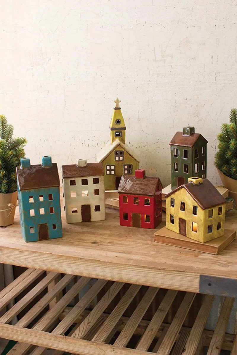 Kalalou CDV2020 Colorful Ceramic Village Set of 5