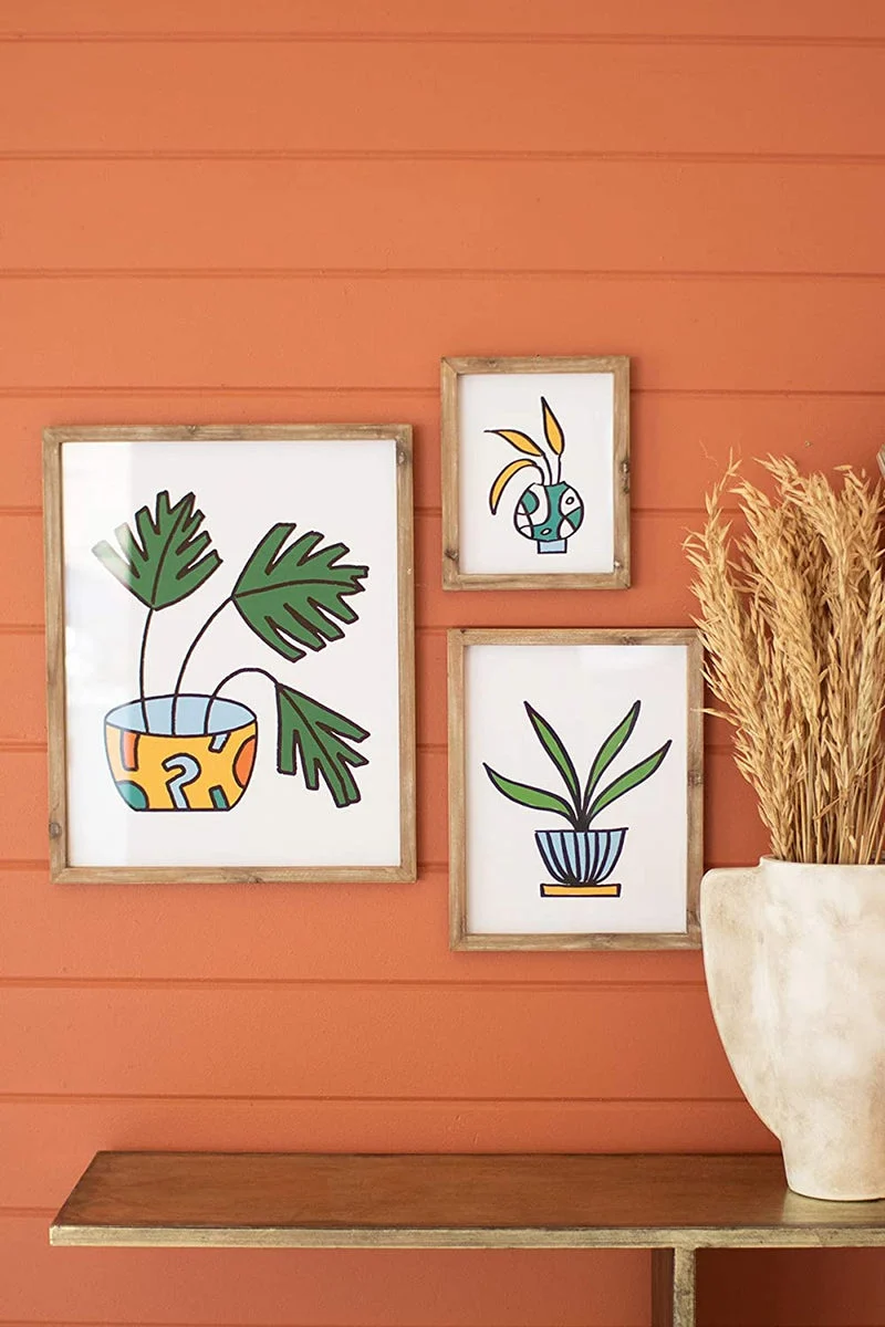 Kalalou CHH1363 Colorful Plant Prints Under Glass, Set of Three
