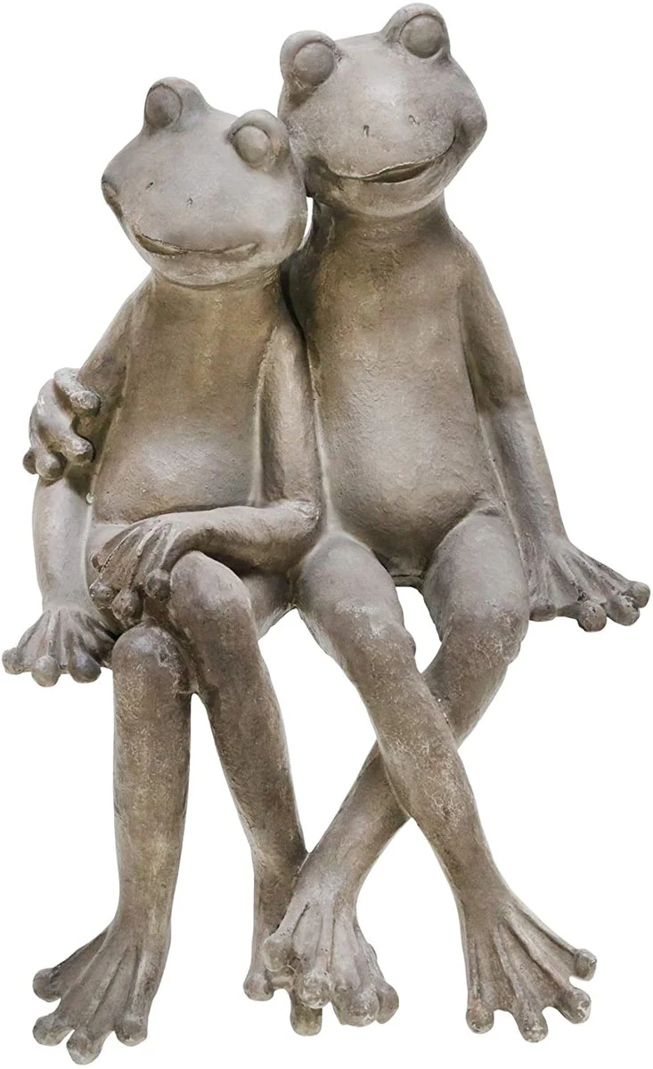 Benzara 19 Inches Polyresin Sitting Frog Couple Figurine, Light Gray