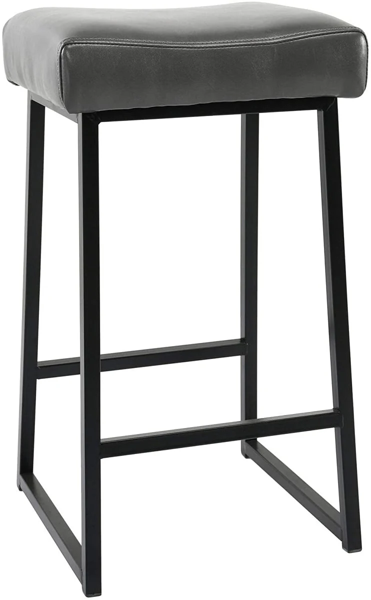 Benzara 26 Inch Metal Base Leatherette Backless Counter Stool, Set of 2, Gray