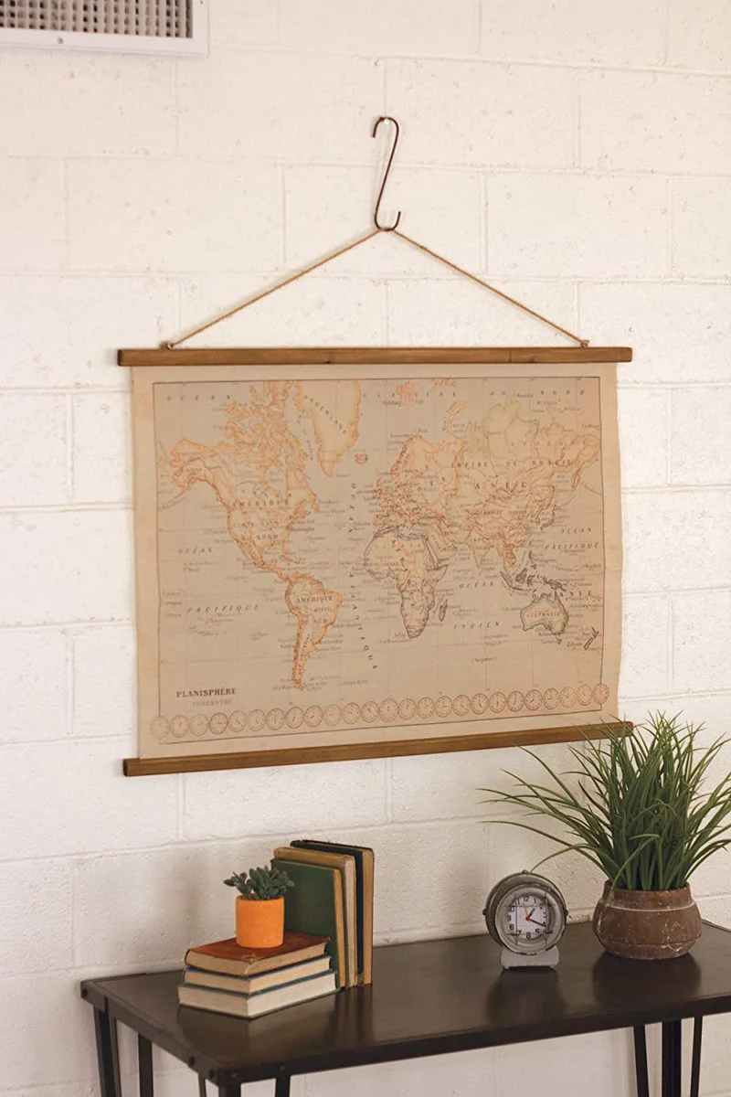 Kalalou CHH1175 Canvas Printed World Map with wood detail