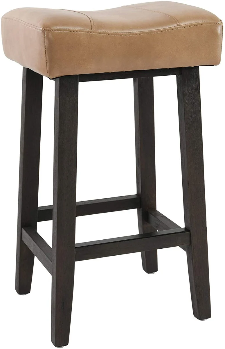 Benzara BM230735 26" Wooden Frame Leatherette Backless Counter Stool, Beige
