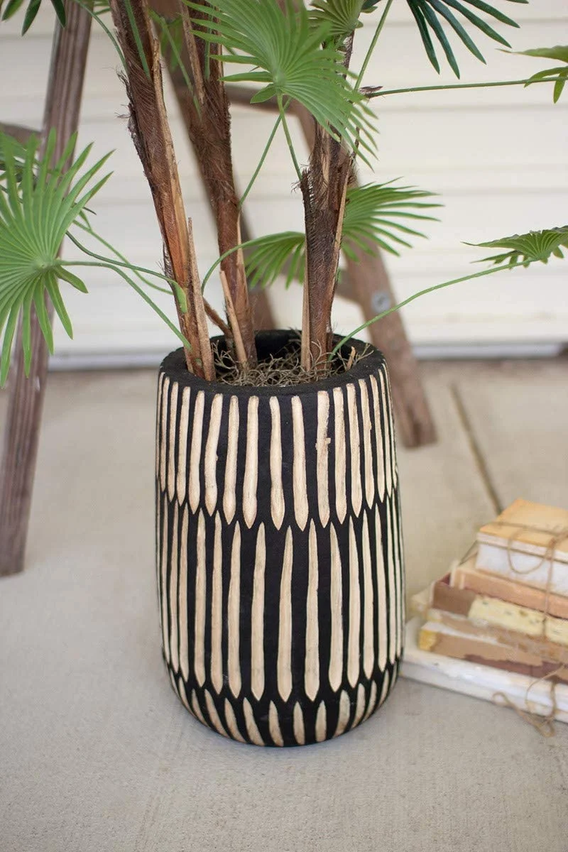 Kalalou CFAN1023 Black and White Hand Carved Vase, Large