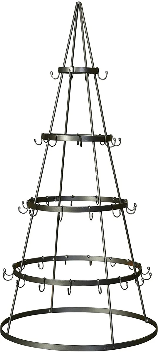 Benzara Metal Conical Shaped Ornament Display with Multiple Hooks, Gray