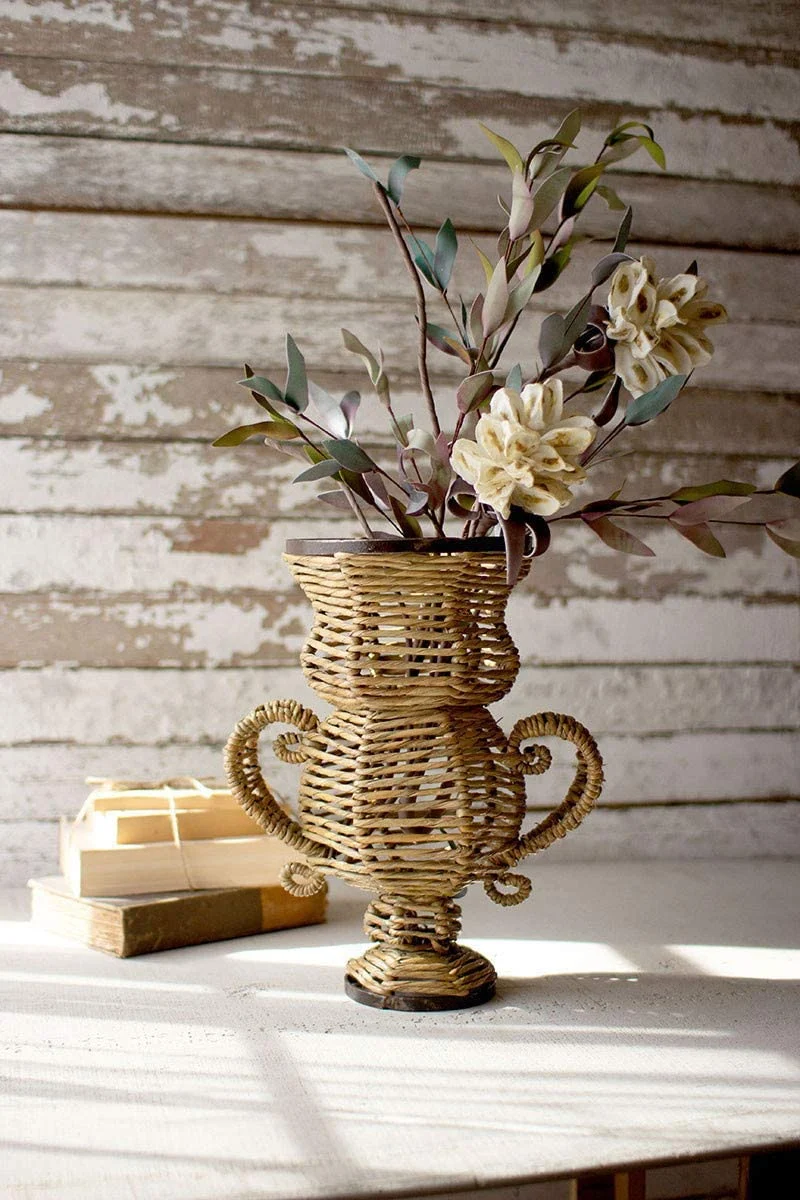 Kalalou A6289 Seagrass and Iron Urn with Two Handles