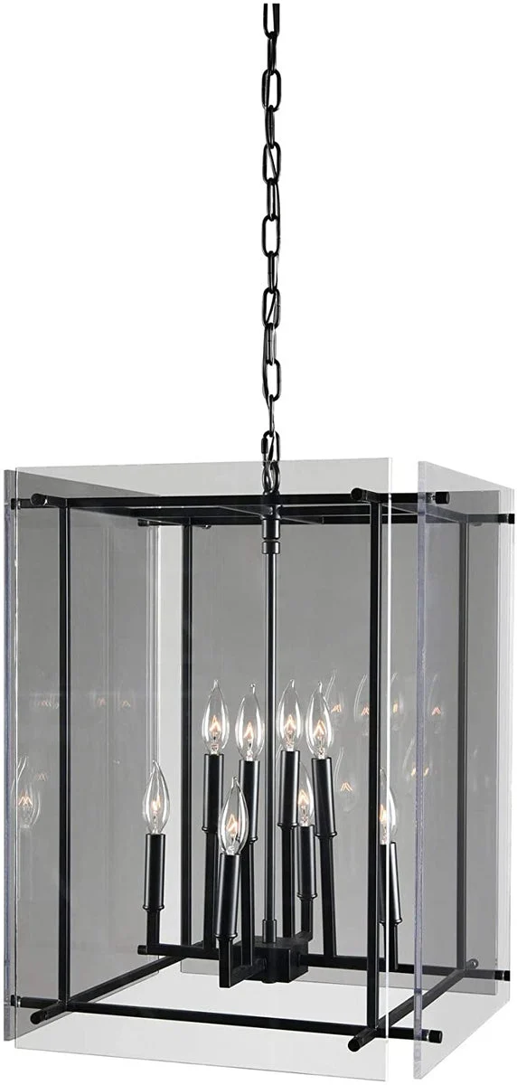 Benzara 9 Light Iron and Acrylic Geometric Chandelier, Black