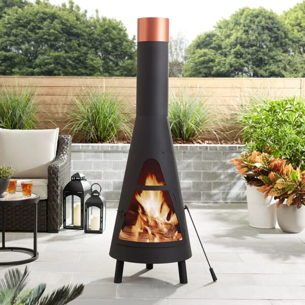 Mainstays 67” Round Powder-Coated-Black Finish Steel Chiminea