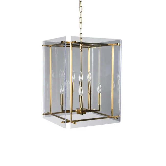 Benzara 8 Light Iron and Acrylic Geometric Chandelier, Gold