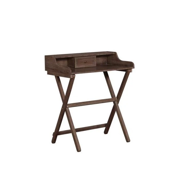 Benzara 1 Drawer Wooden Desk with Foldable X Shaped Legs, Brown