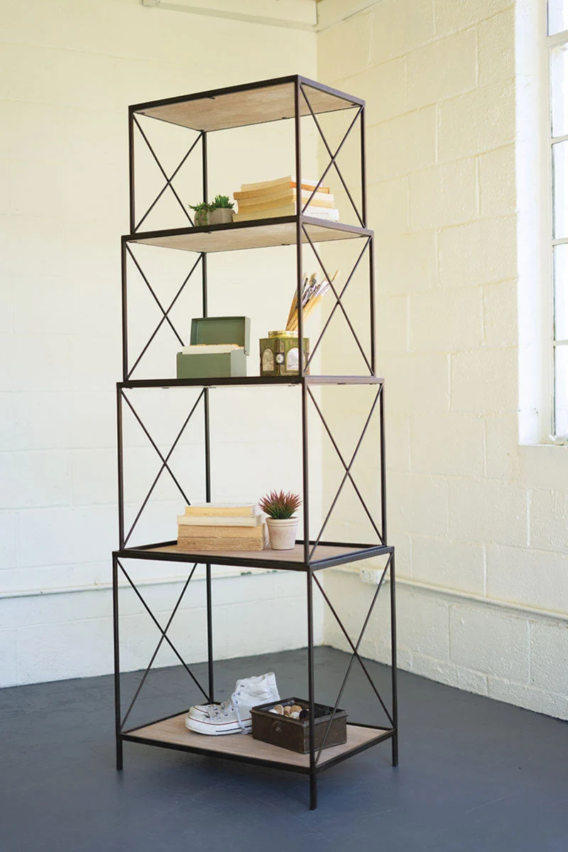 Gray Metal & Wood Four Tiered Stackable Shelving Units 69"H By Kalalou