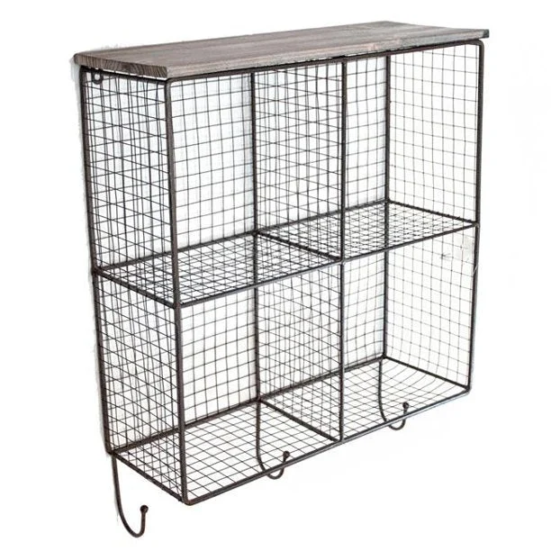 Benzara Metal Cage Design Wall Storage with 4 Open Shelves, Brown