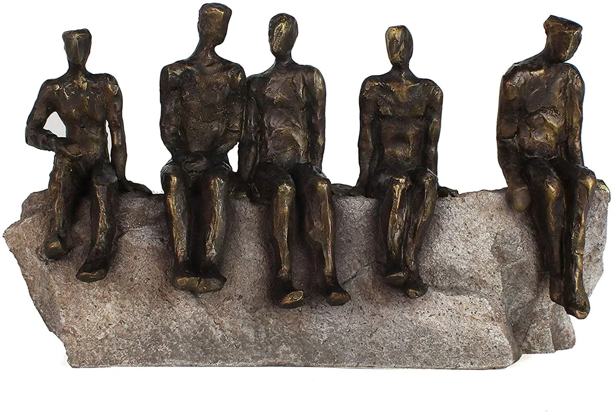 Benzara 15 Inches Polyresin Frame 5 Sitting Men Sculpture, Bronze and Gray
