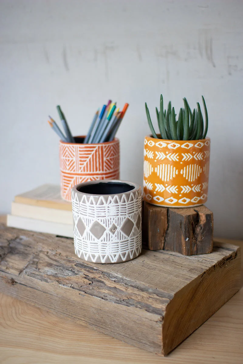 Kalalou CDL3083 Vases With Geometric Patterns Set of 3
